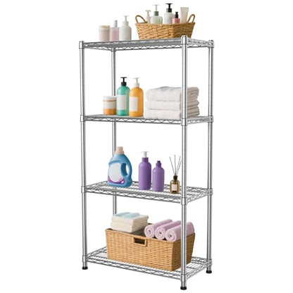 4- Shelf Heavy Duty Metal Wire Shelving Unit Adjustable Industrial Storage Rack Steel Commercial Grade Shelving Standing Shelf organize 2200LBS,for Laundry Bathroom Kitchen Closet 14"Dx24"Wx47"H - size: 4-Tier-Silver[ 14"D x 24"W x 47.25"H]