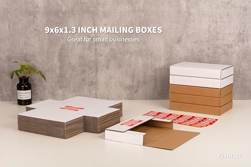 50 Pack 9x6x1.3 inch Small Shipping Boxes for DVD, Book Mailers - color: White