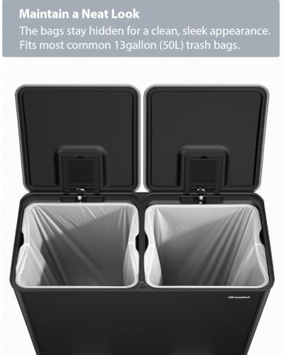 Dual Trash and Recycling Bins for Kitchen, 2*13.2 Gal Dual Trash Can, Black - color: Black, size: 2 * 13.2 Gallon