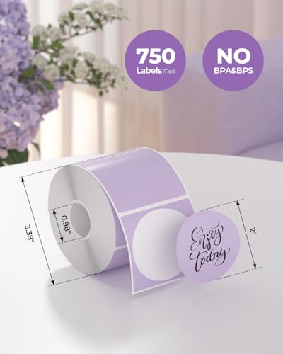 MUNBYN 2 Inch Purple Circle Thermal Labels for Business, 750 Sheets/1 Roll - color: Purple, size: 2inch