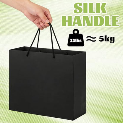 Ghligna 40 Pcs Medium Black Gift Bags with Handles, Bulk Matte Black Paper Bags with Handles, 12.5 x 4.5 x 11 Inch Kraft Paper Bag Shopping Retail Bag for Party Shopping Birthday Wedding