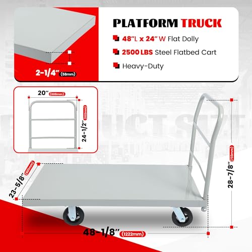 ECOTRIC Heavy-Duty Platform Truck Cart 2500 LBS Capacity Steel Flatbed