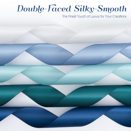 Keypan Coastal Blue Satin Ribbon Set 1" x 50 Yards, 5 Rolls - color: Coastal Blue, size: 1" x 50 Yards