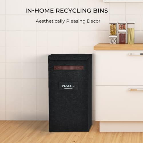 Recycling Bin for Kitchen 13 Gallon, Indoor Recycle Bin with Lid, 50L Recycle Trash Can, Large Recycling Bin for Home with Plastic Glass Metal Labels (Grey, 13 Gallon) - size: 13 Gallon