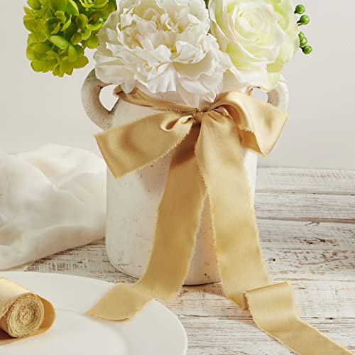 Keypan Gold Frayed Satin Chiffon Ribbon, 1.5 Inches, 21 Yards - color: Gold