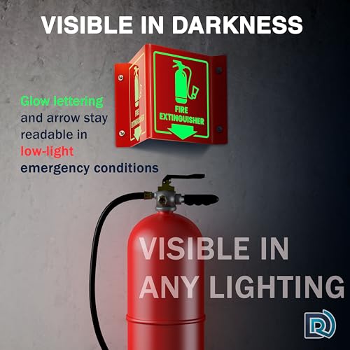 Fire Extinguisher Sign Glow in Dark, 3D Acrylic V Sign, Down Arrow, 2 Pack - color: Glow Red Acrylic - Pack of 2