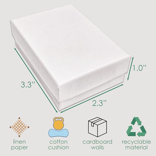 TheDisplayGuys 100pc Cardboard Linen Paper Jewelry Gift Boxes with Paddings - color: White, size: 1 Count (Pack of 100)