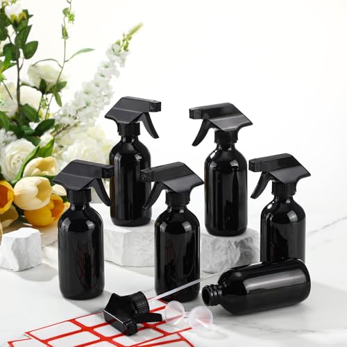 Norme 24 Pcs 8 oz Glass Spray Bottles with Funnels Labels, Black - color: Black