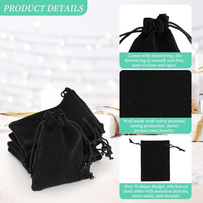 Axigundaone 100 Pcs Black Velvet Drawstring Bags 4 x 6 Inch