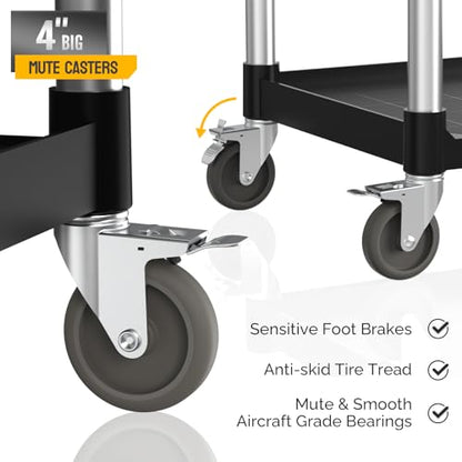 TUFFIOM Plastic Service Utility Cart with Wheels,Heavy Duty 450lbs Capacity, 3-Tier Commercial Rolling, Ideal for Restaurant, Foodservice, Office, Warehouse, Black 39.8''L x 19.1''W x 38.4''H - size: Black 39.8''L x 19.1''W x 38.4''H