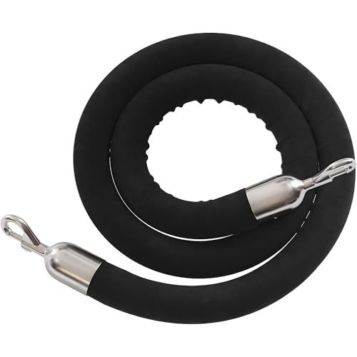 CCW 6 Ft Black Velvet Hanging Stanchion Rope, Stainless Steel Snaps - color: Black Rope With Polished Stainless Steel Snap Ends, size: 6 Foot