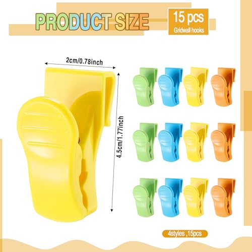 AmazingSpark 15 Pcs Gridwall Accessories Grid Wall Hooks Clips, Colorful - color: Colorful