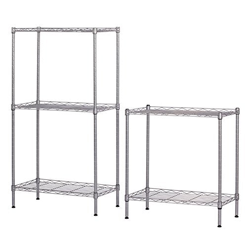Adjustable 5-Tier Floor Standing Storage Rack, Carbon Steel Metal Shelving Unit with Adjustable Shelves, Heavy Duty Organizer for Kitchen, Garage, Bathroom, Warehouse & Home, Silver