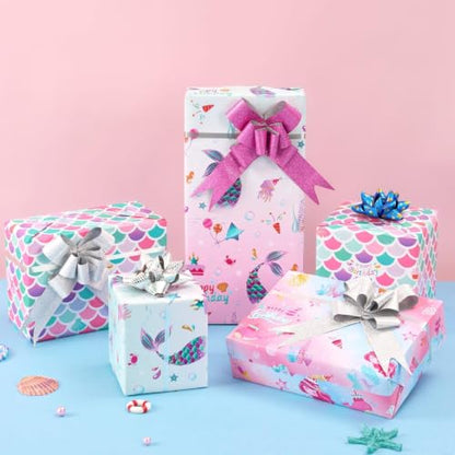 WERNNSAI Mermaid Wrapping Paper, 3 Rolls x 10' Wrapping Paper Birthday Girl - color: Blue Mermaid