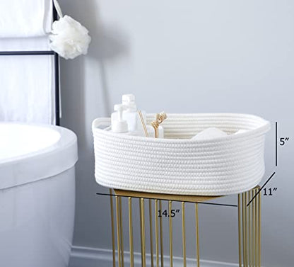 Woven Cotton Rope Storage Basket, Cube Changing Table Organizer for Closet Towels, Baby Nursery Bin, Small Dog Cat Toy Box, Gift Baskets empty (White) - color: White