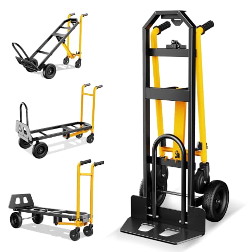 SILVEL 4-in-1 Folding Hand Truck, 1000LBS Heavy Duty Convertible Cart, Moving Dolly Cart with Retractable Handle, 4 Rubber Wheels, Space-Saving for Furniture, Appliances, Warehouse Move,Yellow - color: Yellow