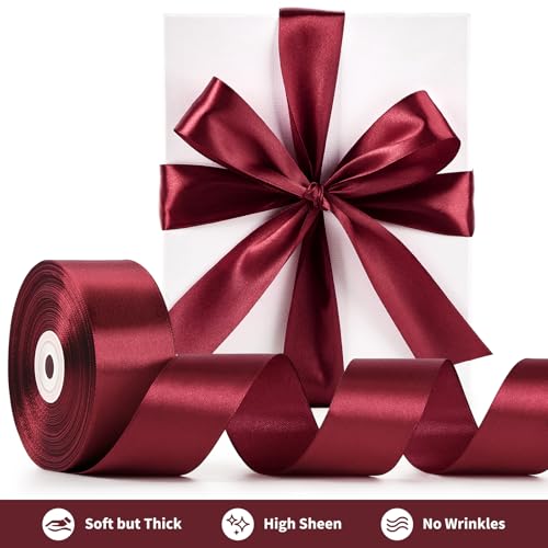 Mauproy Dark Red Satin Ribbon, 1-1/2 Inch, 50 Yards - color: Dark Red