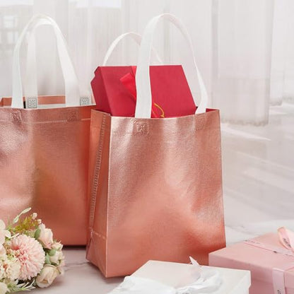 Tosnail 40 Pack 10 x 8 Inch Reusable Grocery Bags Shopping Tote Bag with Handle Present Bag Gift Bag for Weddings, Birthdays, Party, Event - Rose Gold - color: Rose Gold