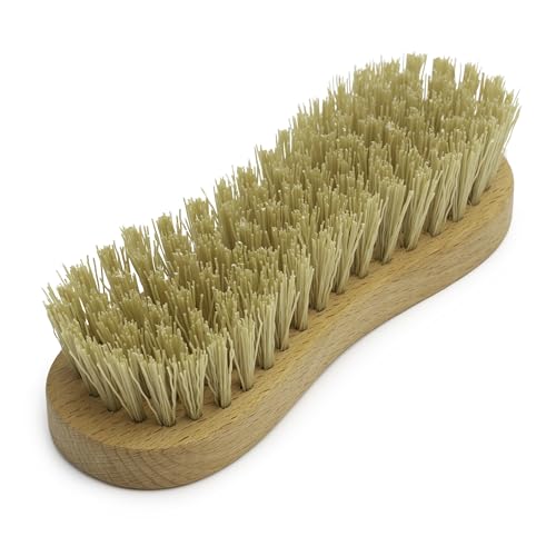 KONEX Nylon Fiber Economy Utility Cleaning Hand Brush | Heavy Duty Hand-Held Scrub Brush Stiff Bristles | Wooden Body, Ideal Scrub Brushes for Cleaning (Peanut Shaped) - size: 1 Count (Pack of 1)