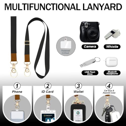 ID Badge Holder with Lightweight Lanyard Wallet, RFID Blocking Card Holder with Zipper Pocket, Adjustable Neck and Wrist Straps for Id Cards, Cash, Coins, Teachers, Black - color: Black