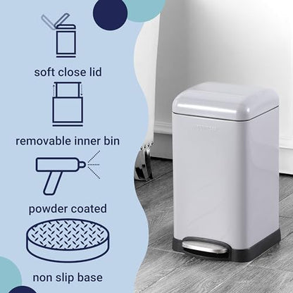 happimess Betty Retro Mini 3.2 Gal Step Trash Can, Gloss Gray - color: Fog Gray