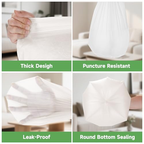 3 Gallon Small Trash Bags Bathroom Biodegradable With Handles - color: Bio-3Gal-White100