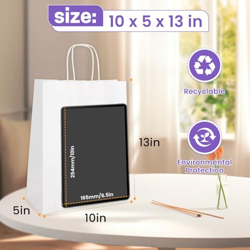 XPCARE White Large Paper Bags, 100 Pcs 10x5x13 Paper Gift Bags with Handles - color: White, size: 1 Count (Pack of 100)