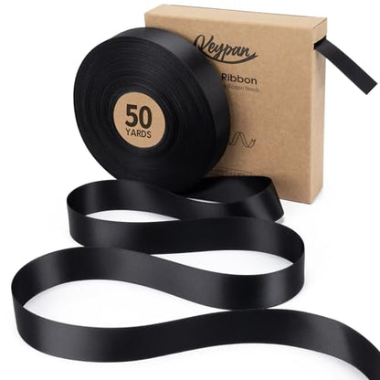 Keypan Black Satin Ribbon, 1 Inch, 50 Yards - color: Black, size: 1"
