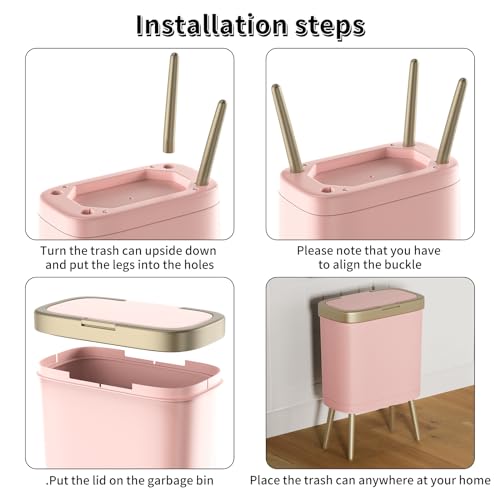 Procade Bathroom Trash Can with Lid,4 Gallon Gold and Pink Garbage Can,Slim - color: Pink