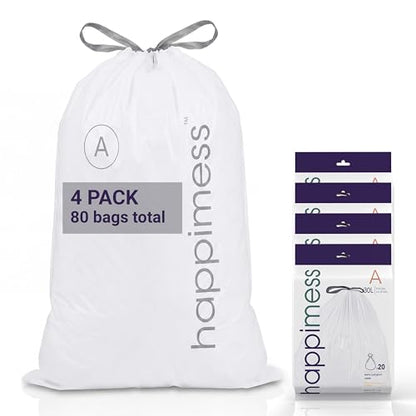 happimess 20-Count Unscented 8 Gal Drawstring Trash Bags, White, Pack of 4 - color: White, size: 80 Count (Pack of 1)