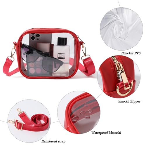 TOBVZOO Clear Bag Stadium Approved, Crossbody Transparent Bag for Concerts Sports Events, Purses for Men & Women - color: Red