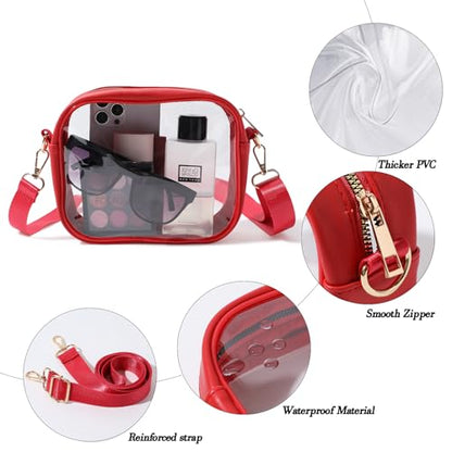 TOBVZOO Clear Bag Stadium Approved, Crossbody Transparent Bag for Concerts Sports Events, Purses for Men & Women - color: Red