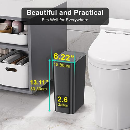 N. NETDOT 3 Pack 10L/2.6 Gal Bathroom Trash Can with Lid, Trash Bin with Press Lid, Small Trash Can/Slim Garbage Cans/Waste Basket for Bathroom,Kitchen,Office,Bedroom - Black,Gray,Off White - color: 2.6gal Black-Gray-Off White