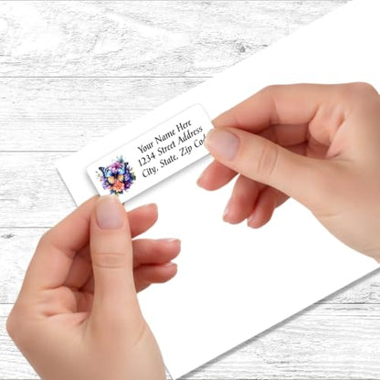 Return Address Labels Personalized Floral Butterfly Mailing Labels for Envelopes, Self-Adhesive Flat Sheet Rectangle Personalized Name Stickers Made in The USA (Set of 60)