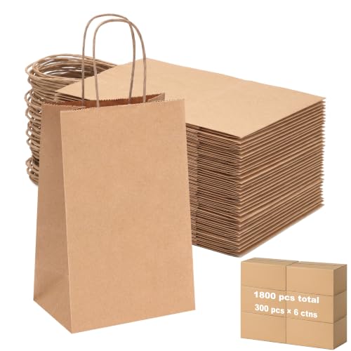OUTUXED 1800pcs Small Gift Bags, Brown Paper Bags with Handles - color: Brown 5.25x3.2x8in, size: 1 Count (Pack of 1800)