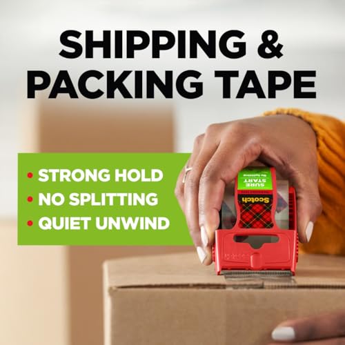 Scotch Sure Start Shipping Packaging Tape, 1.88" x 25 yd, Clear (12 Rolls) - size: 12 rolls
