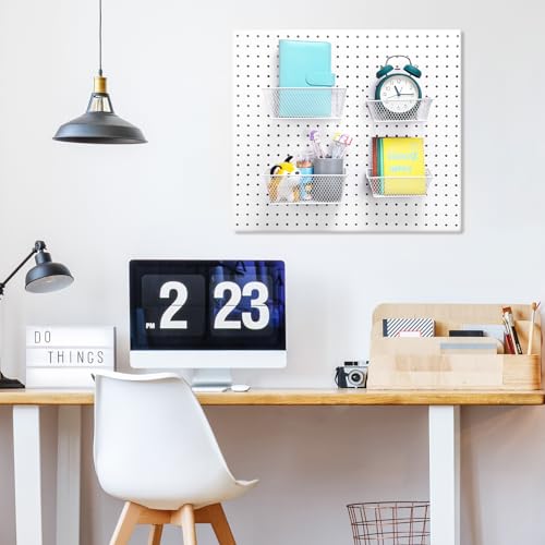 Sieral 4 Pcs Metal Pegboard Baskets Wire Organizer, Small, Medium, White - color: White, size: Small, Medium
