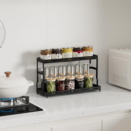 Adjustable Sturdy Metal Shelving Unit，2-Tier Organizer Countertop,Suitable for Kitchen Countertop, Bathroom, Makeup Table, Store Large Skincare etc - color: 1pack/Black