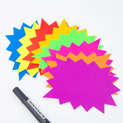 80 PCS Star Burst Signs Paper, 4.7 x 6.3 inches Starburst Signs Fluorescent Neon Signs Blank Star Shape Retail Sale Tags Burst Paper Signs for Retail Store, Party Favors,Garage Sale Sign and Etc. - size: 80 Pcs