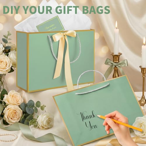 woric 13.7" Sage Green Gift Bag with Handles, 2 Pack Wedding Gift Bags - color: Sage Green