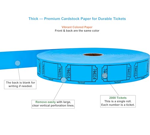 Tacticai 2000 Blank Raffle Tickets, Single Roll, Blue - color: Blue