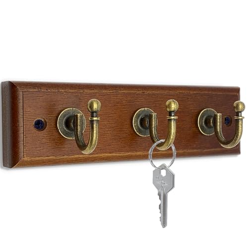 6.7 inch Wooden Key Holder for Wall, Decorative Key Rack with 3 Hooks