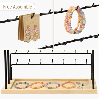 Earring Display for Vendors 6 Tier 42 Hooks Wood Earring Display Rack Holder for Earings Necklaces Rings Bracelets Keychains - color: Black