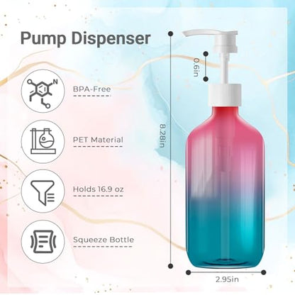 Empty Plastic Bottles with Pump Dispenser, 500ml Gradient Bottle, 6 Pack - color: Gradient, size: 6 Pack