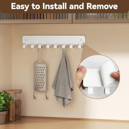 pickpiff Key Holder Wall Mount, Adhesive Key Rack with 8 Hooks Hanger for Car Key Ring, Metal Key Chain Organizer, White 1 Pack - color: White