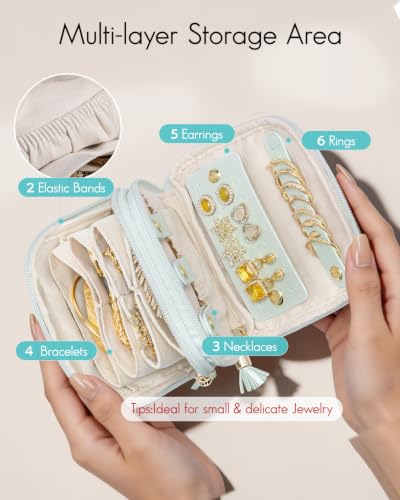 VLANDO 2-Layer Jewelry Travel Case for Necklaces,Rings,Earrings - color: Mint Green
