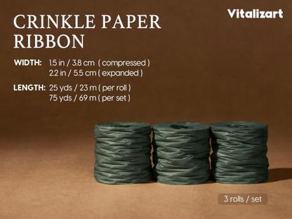 Vitalizart Crinkle Paper Ribbon 1.5" x 75 Yds for Gift Wrapping Recyclable - color: Green