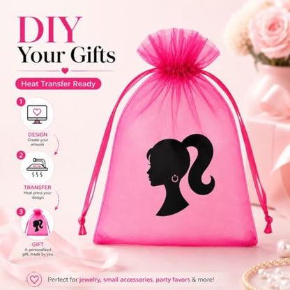 Jexila 100 Pack Hot Pink Organza Mesh Gift Bags 5X7 Girls Party Favor Pouch - color: Hot Pink