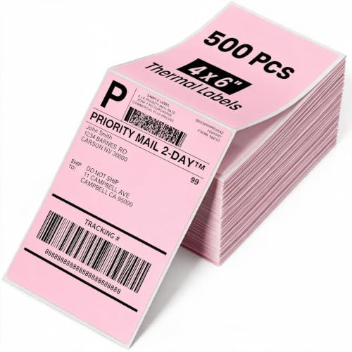 Phomemo 4x6 Thermal Shipping Label Pink (500 Pcs 4x6 Fanfold Labels) - color: Purple