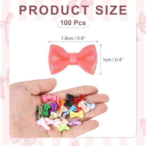 MECCANIXITY 100 Pcs Mini Ribbon Bow 0.8" Mini Fabric Satin Ribbon Flower Bows for Craft DIY Sewing Wedding Birthday Party, Red - color: Red